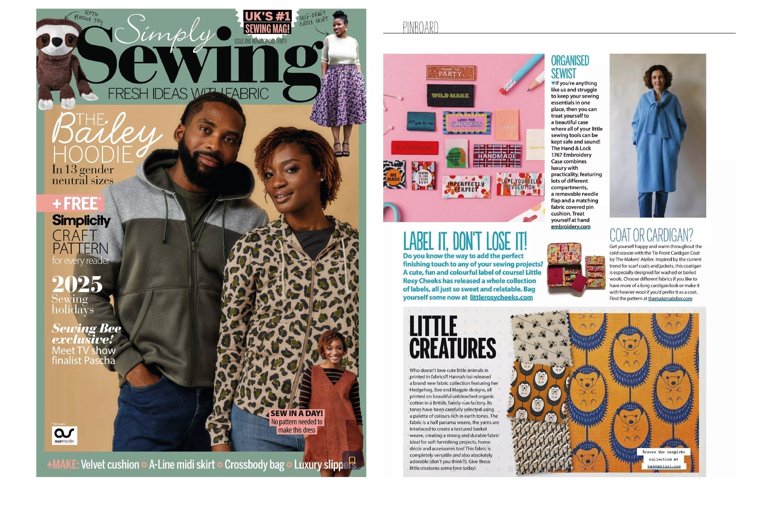 Simply Sewing magazine featuring Hannah Issi's organic cotton fabric range
