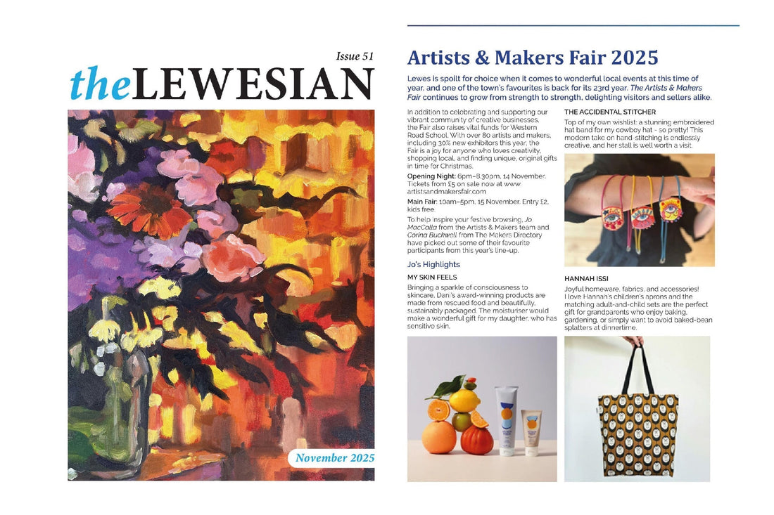 The Lewesian November 2025 front cover with Artists & Makers Fair editorial featuring Hannah Issi