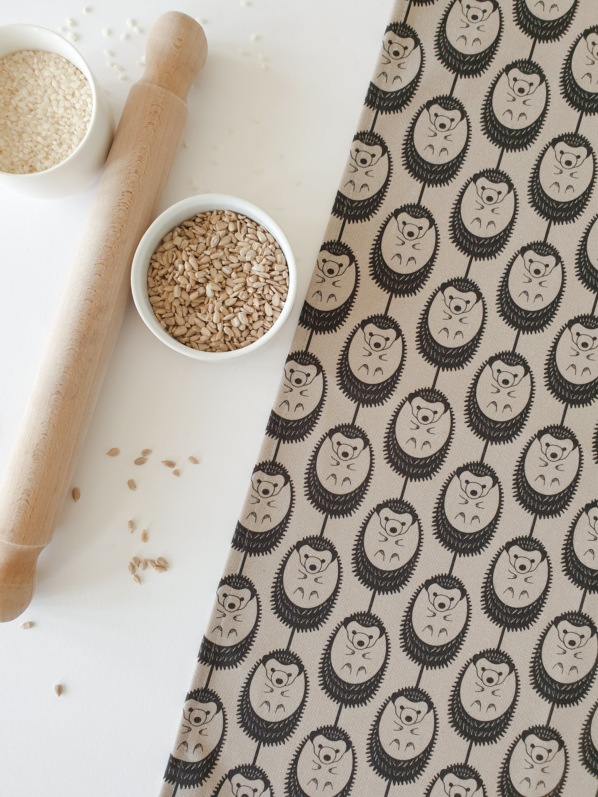 GREY HEDGEHOG TEA TOWEL image 1