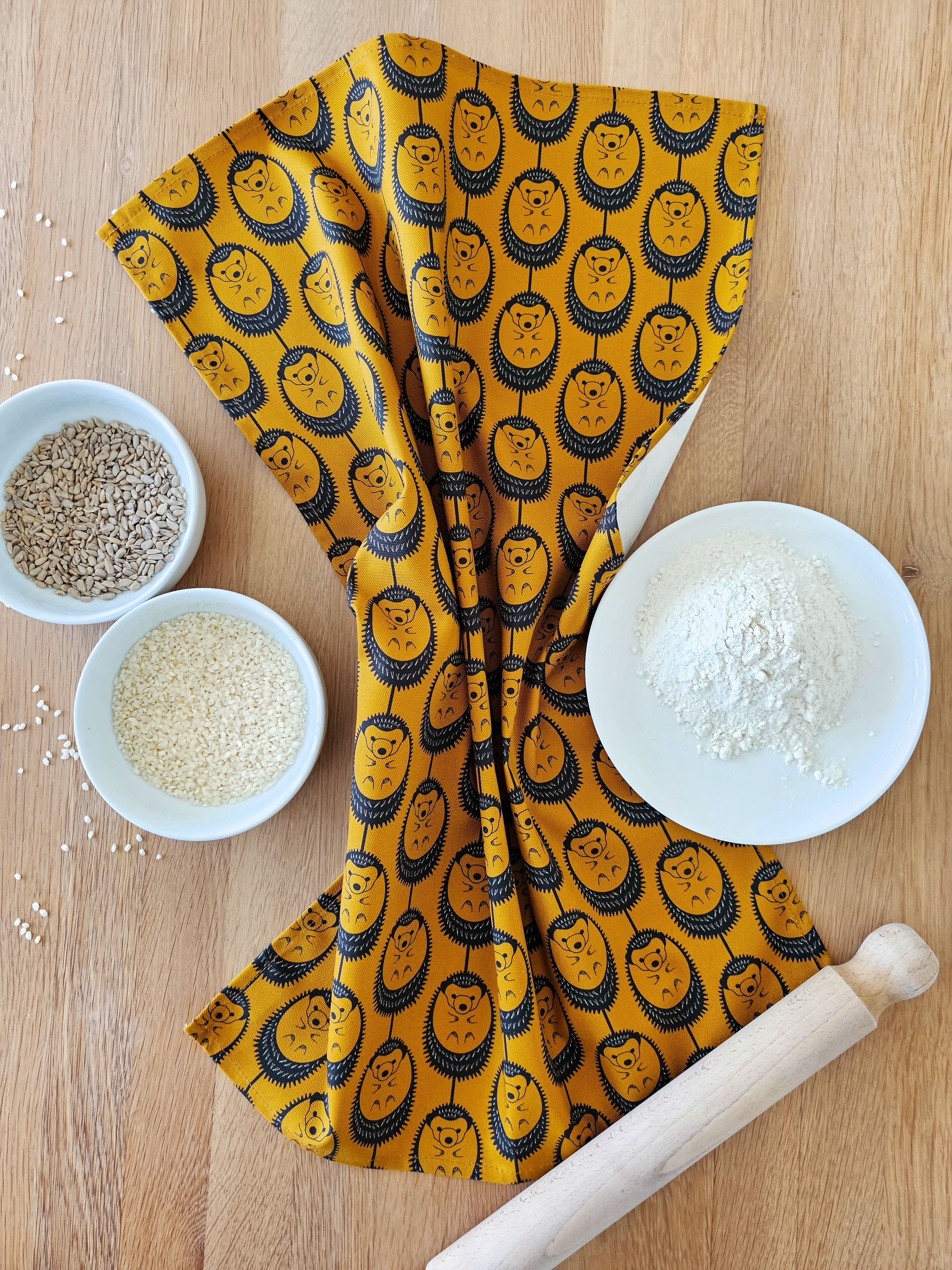 OCHRE HEDGEHOG TEA TOWEL image 0