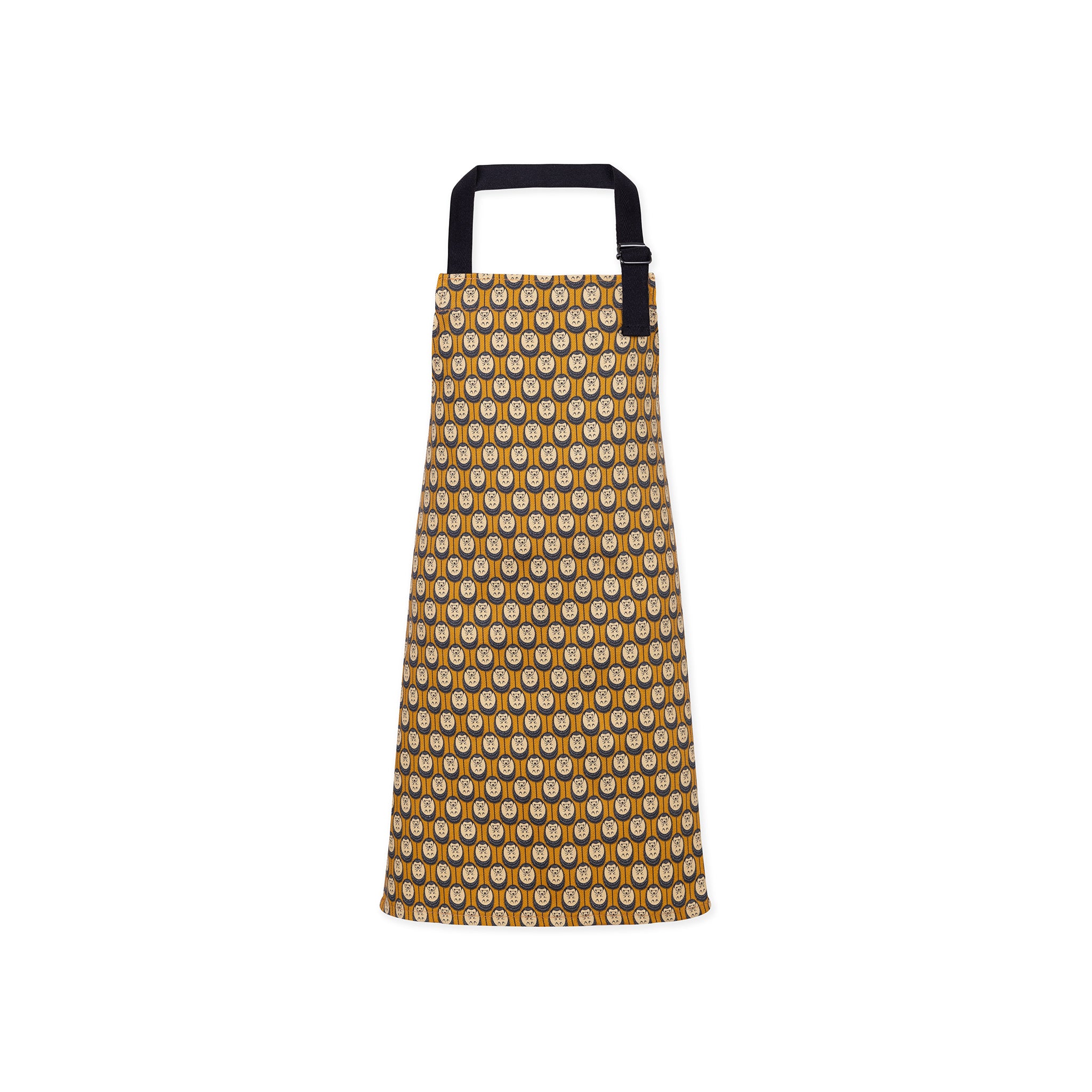 Organic cotton children’s autumn hedgehog apron – handmade in the UK by Hannah Issi. Fun, sustainable kitchen accessory for kids. Cut-out image shown on white background.