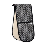 Organic cotton grey magpie double oven glove – handmade in the UK by Hannah Issi. Stylish, heat-safe kitchen accessory. Cut-out image with white background.