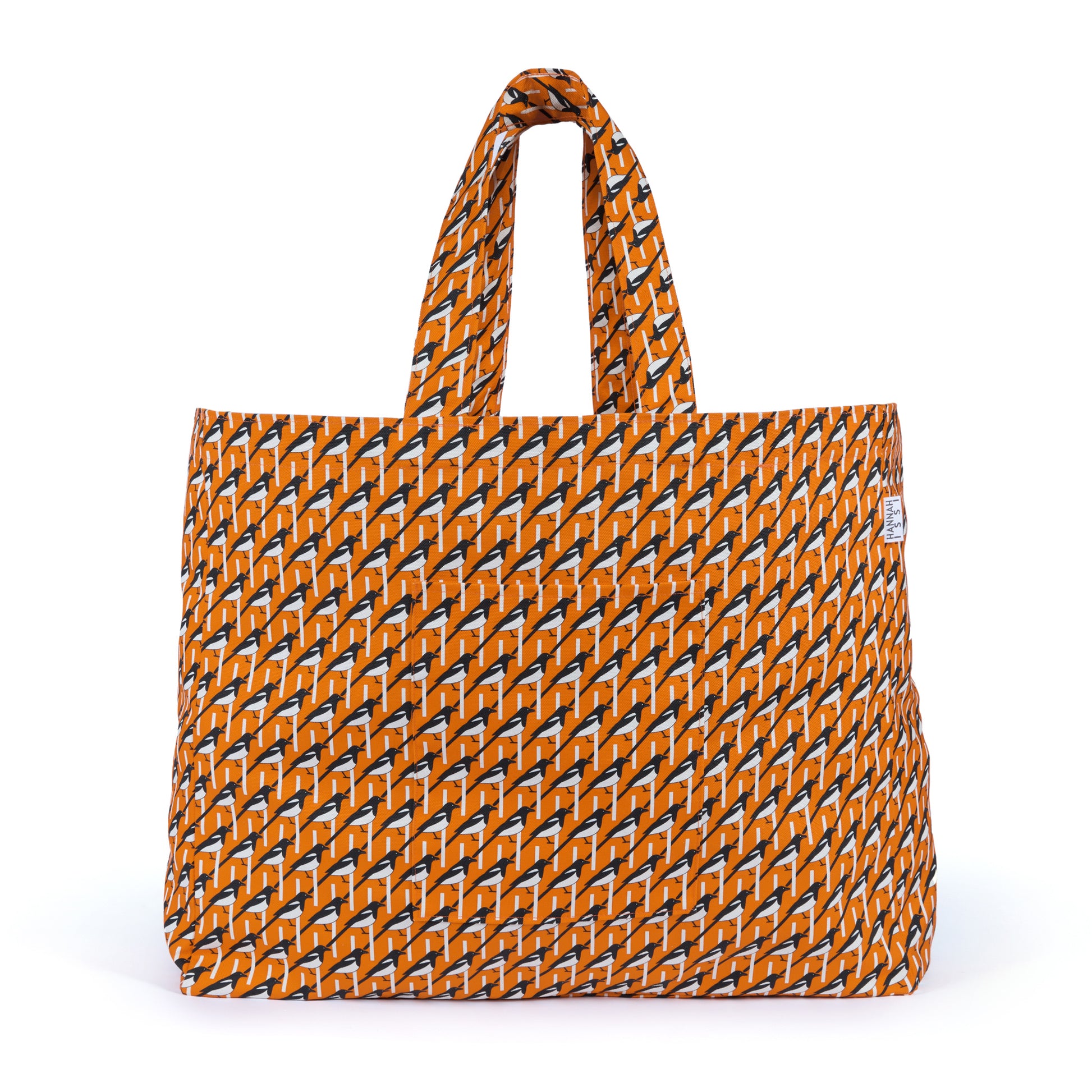 Organic cotton Magpie oversized shoulder bag – large, roomy design handmade in the UK by Hannah Issi. Stylish and sustainable. Cut-out image with white background.