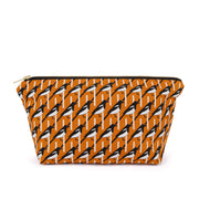 Organic cotton magpie zip bag – handmade in the UK by Hannah Issi. Orange magpie print, versatile and sustainable accessory. Cut-out image on white background.